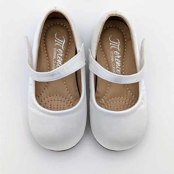 Merence Mary Jane Shoes EU 21 Toddler White Satin Flower Girl Ballet Dress Shoes - Picture 7 of 9